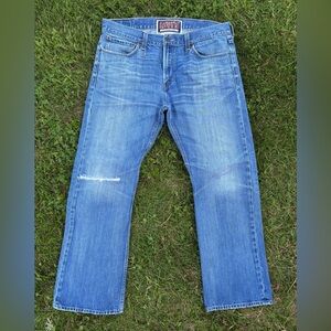 Levis 537 Slim Bootcut Mens 38x30 Denim Jeans Distressed Y2K Cowboy Rocker Biker